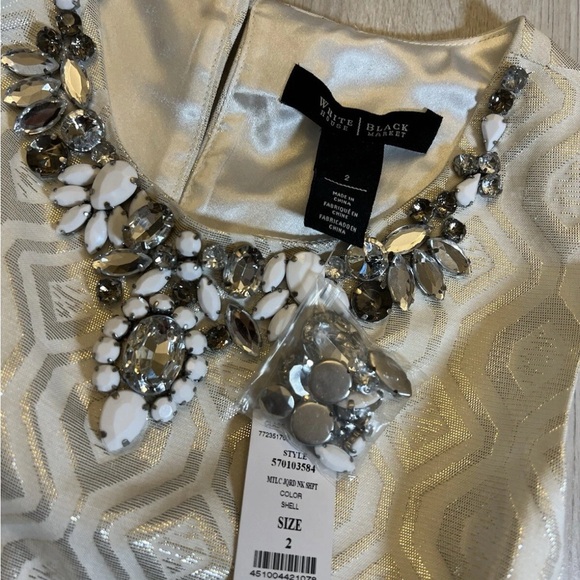 NEW White House Black Market ivory jacquard beaded Dress Sz 2 - Picture 5 of 9
